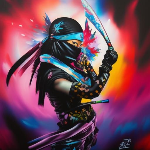 Female Ninja Graffiti Art: Colorful Street Style