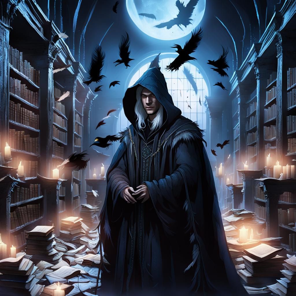 Witch in Ruined Library: Dark Fantasy Concept Art