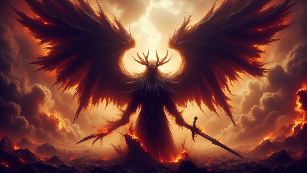 Dark Fantasy Demon Confronts Infernal Chaos