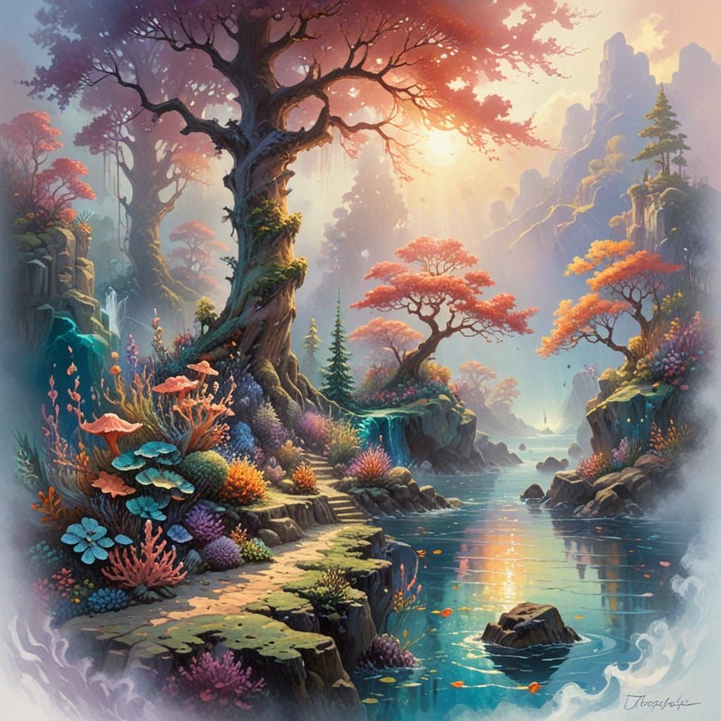 Tropical Coral Reef Kingdom in Impressionist Gouache