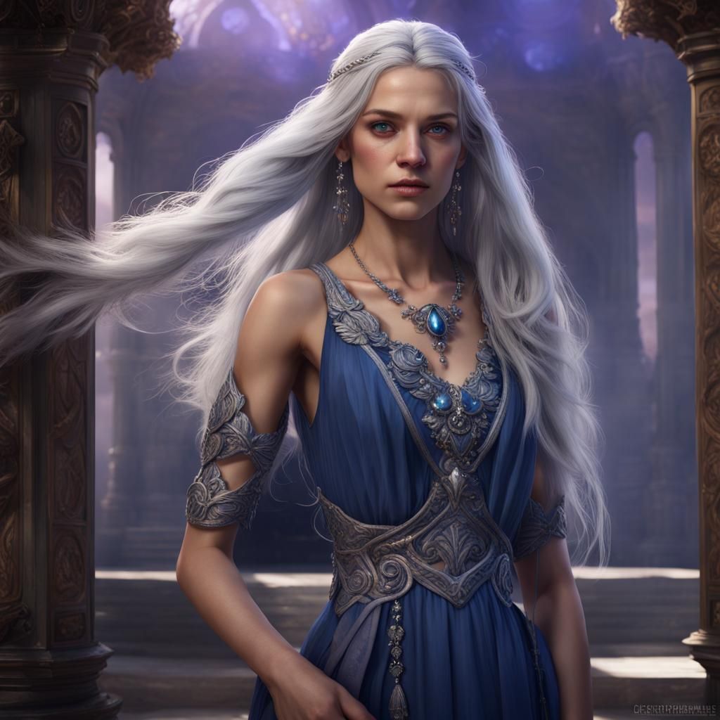 Teenage Girl with Silver Hair and Violet Eyes