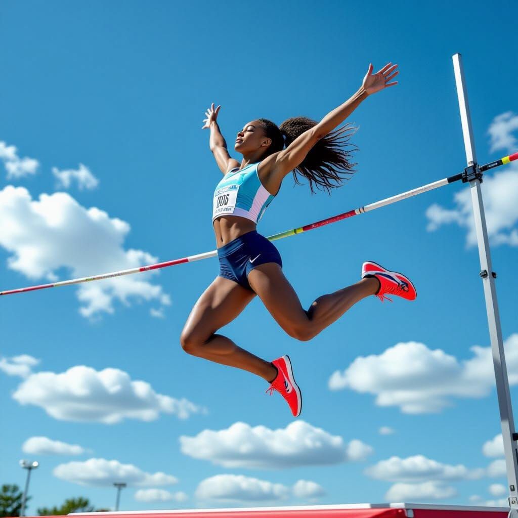 Pole Vaulter in Mid-Air Leaps to New Heights