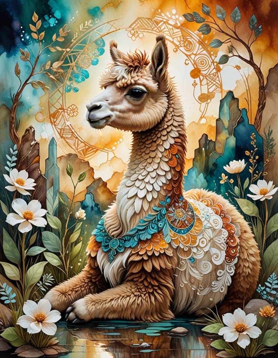 Alpaca and Duckling Meditate in Serene Sanctuary