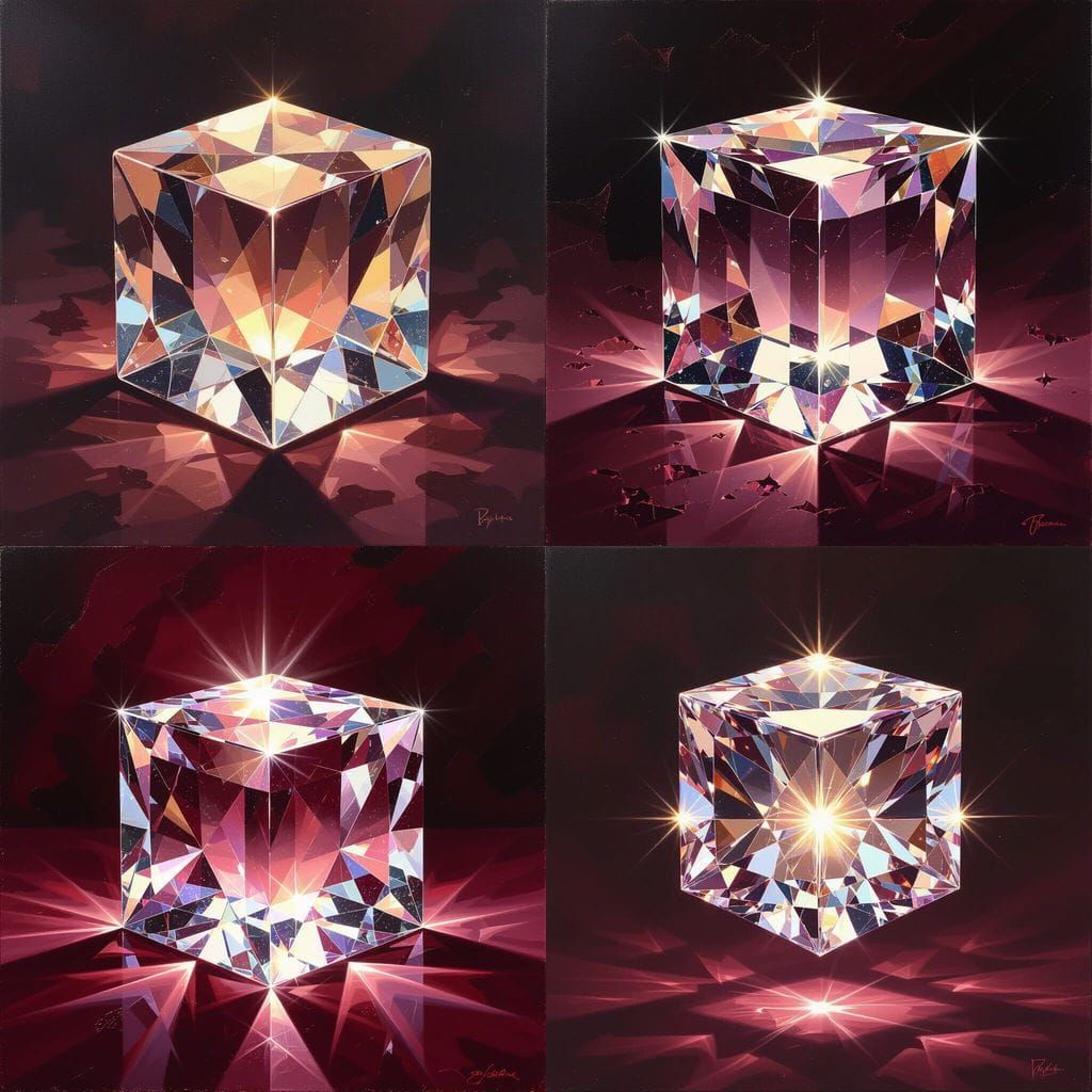 Diamond Cube Reflecting Light on Maroon Background