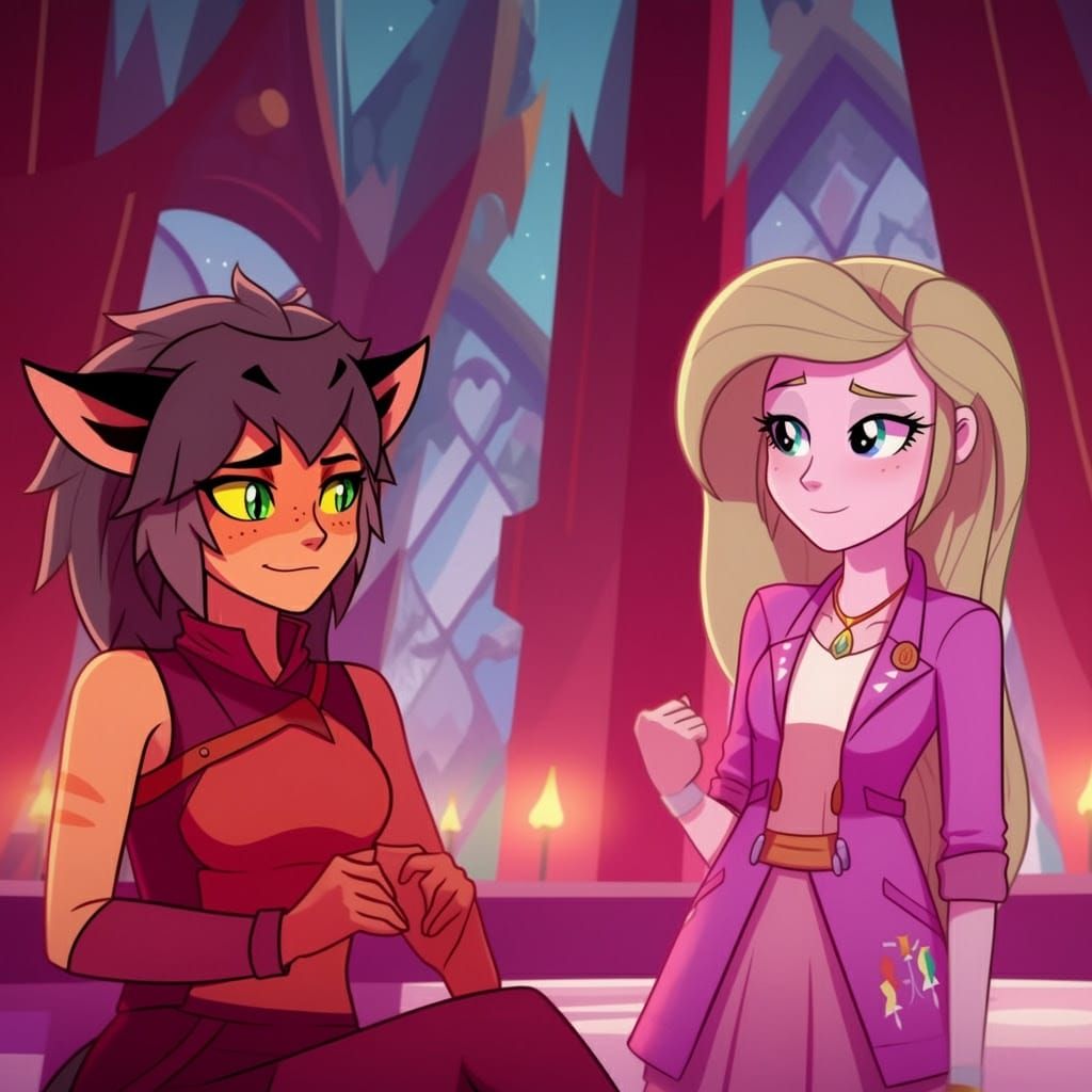 Catra and Adora in Animated Cartoon Style