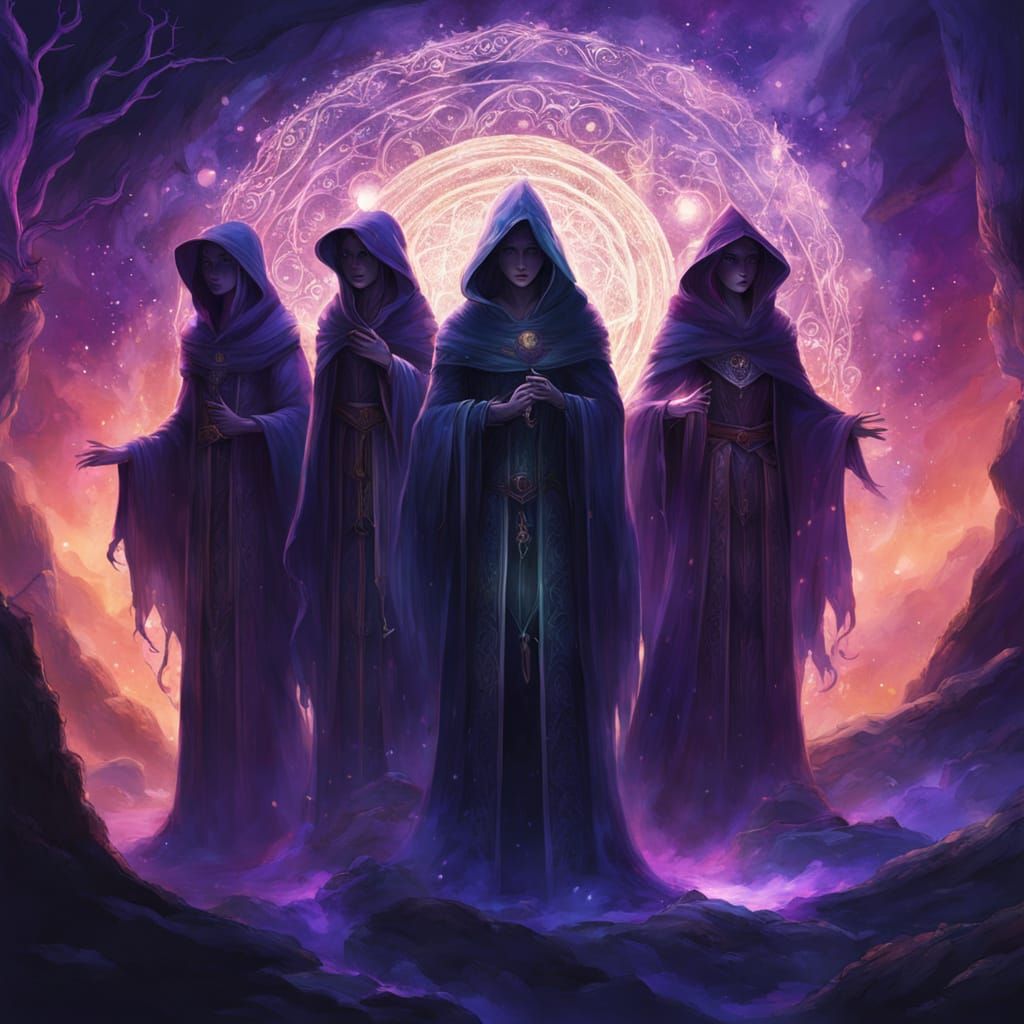 Witches Coven Performing Magic in Mystical Digital Painting