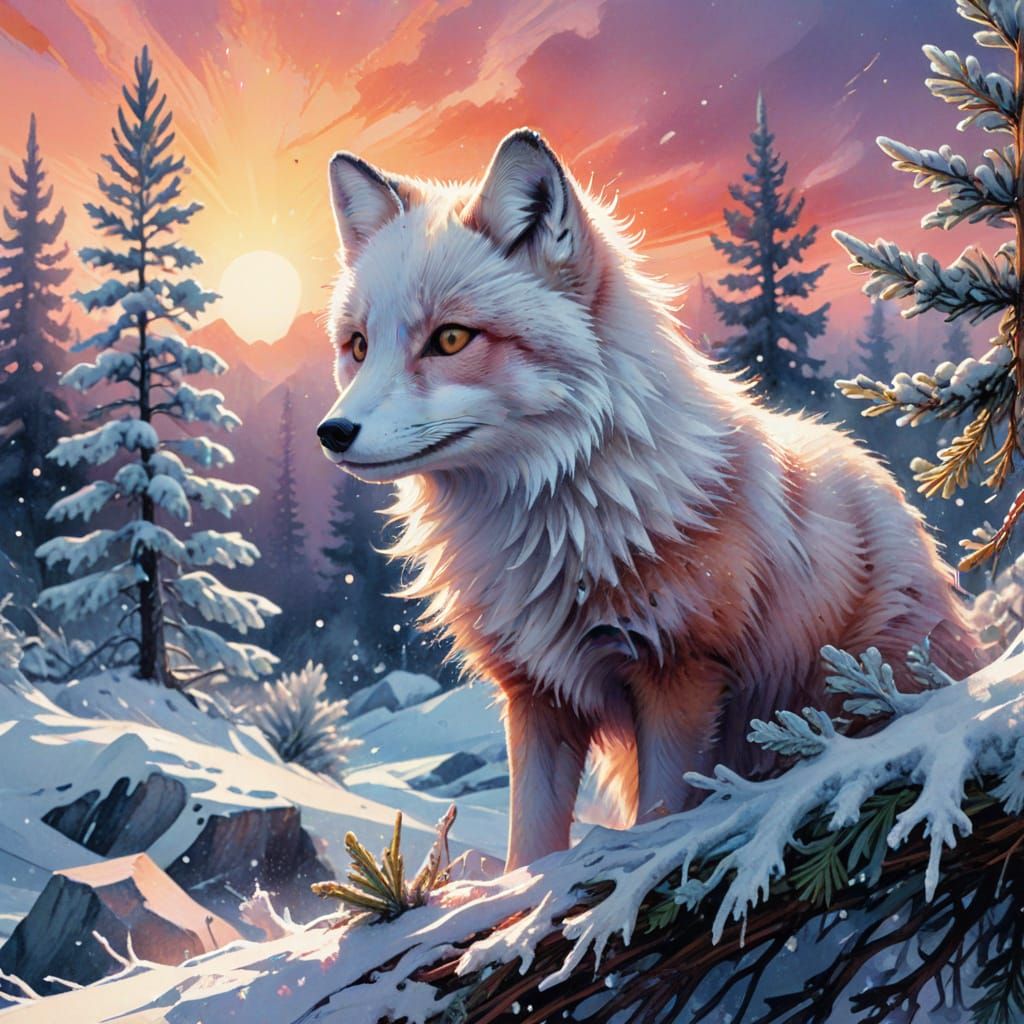 Winter Wonderland Fox in Frosty Fir Landscape