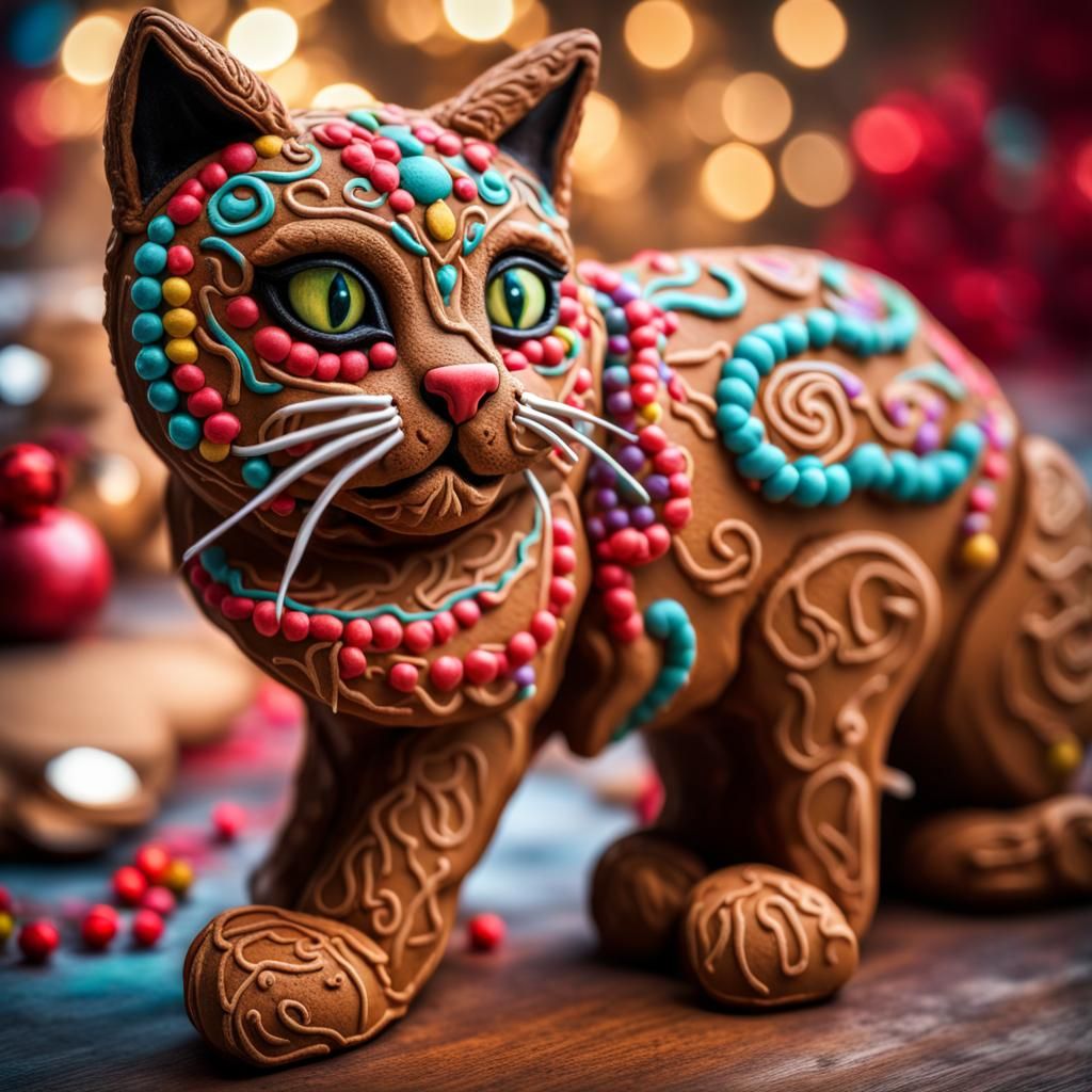 Fierce Gingerbread Cat with Colorful Details
