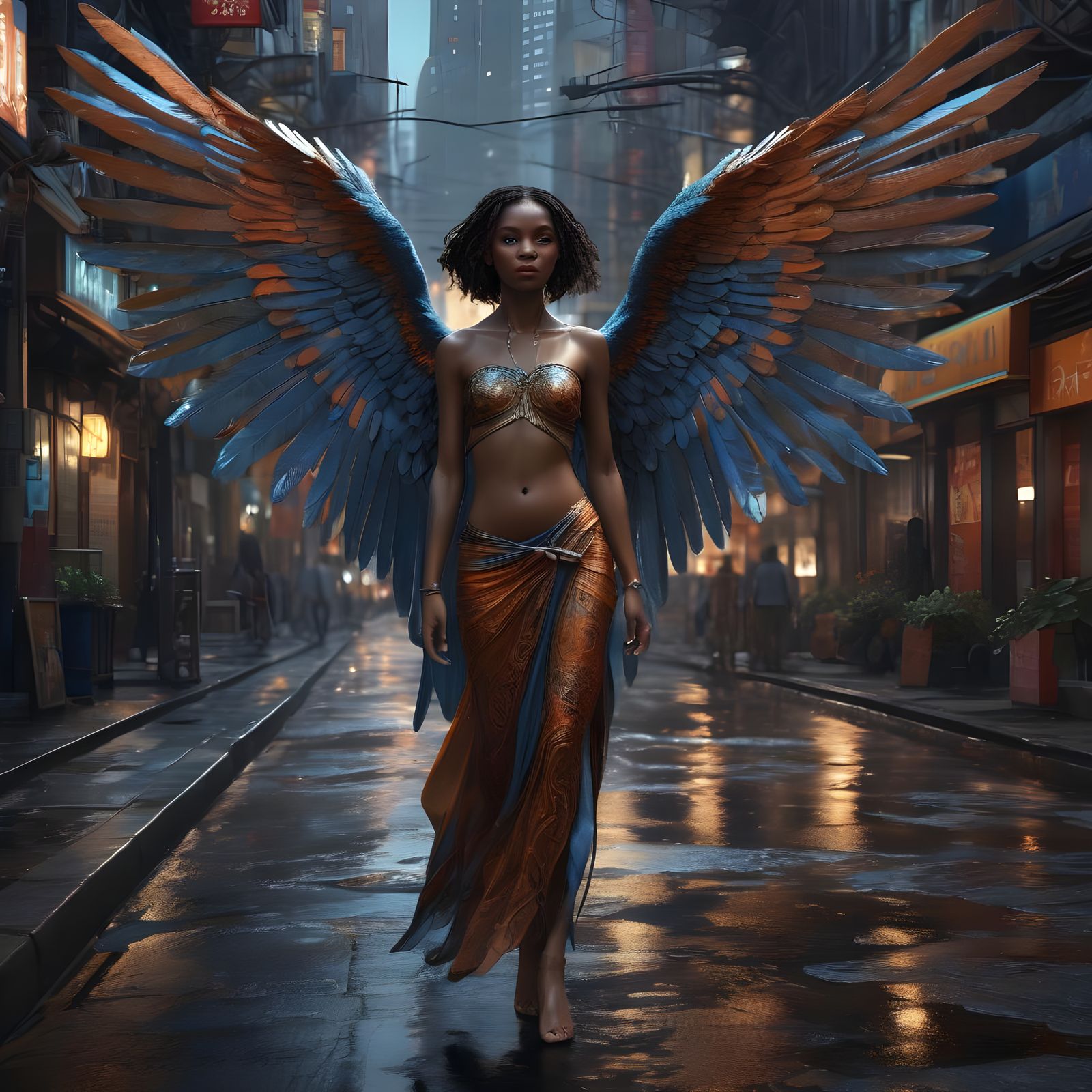African Angel in Seoul: Hyperdetailed Digital Portrait