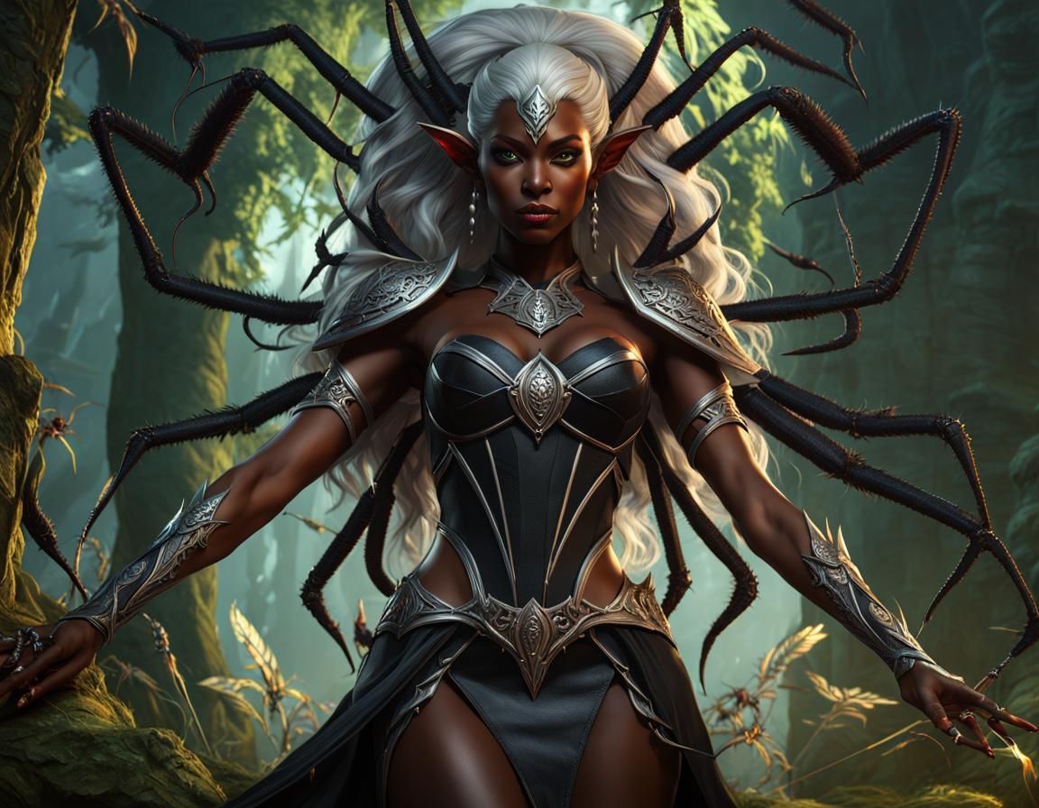 Ebony Elf Goddess Stares Down with Dark Fantasy Splendor