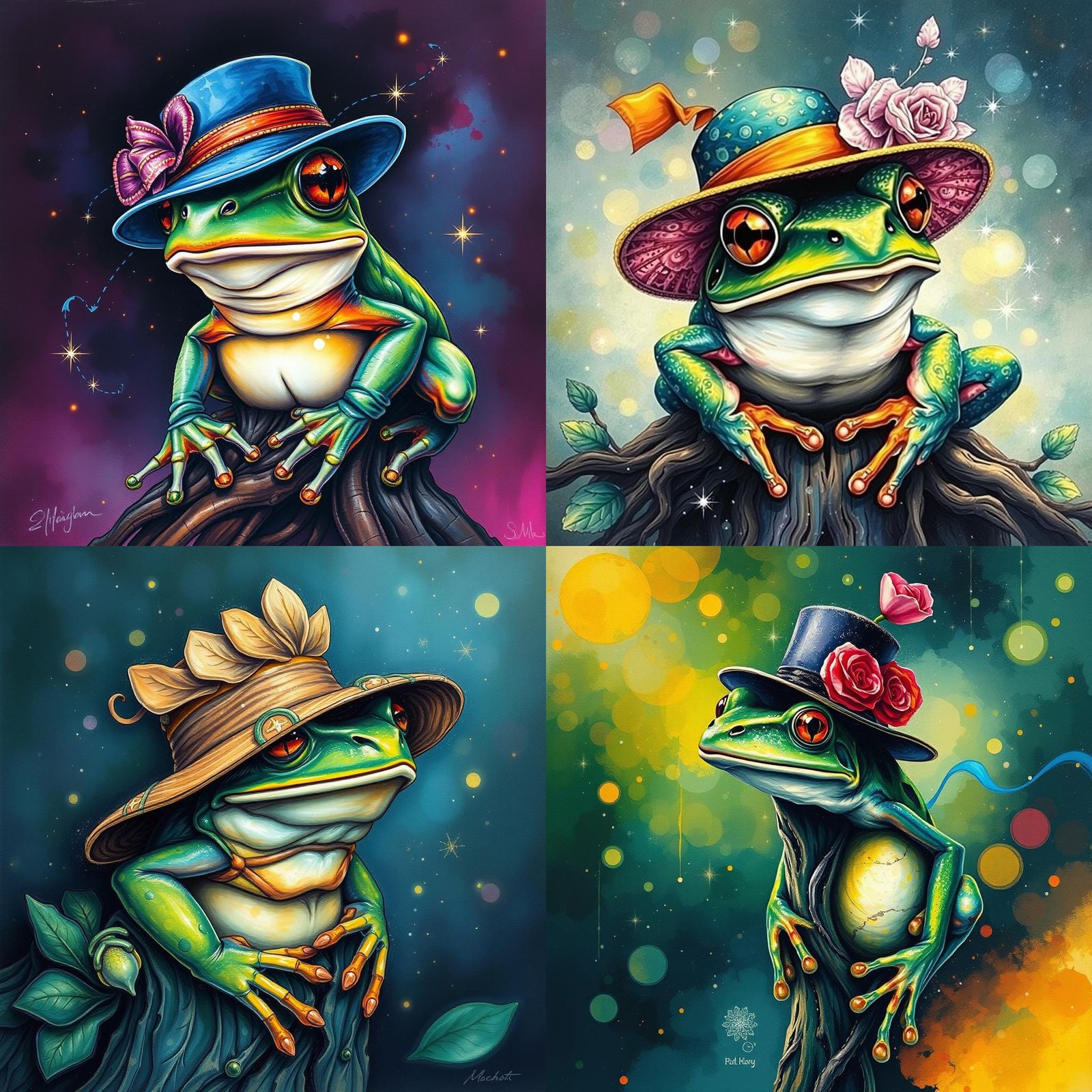 Tree Frog in Ascot Hat: Surreal Alcohol Ink Art