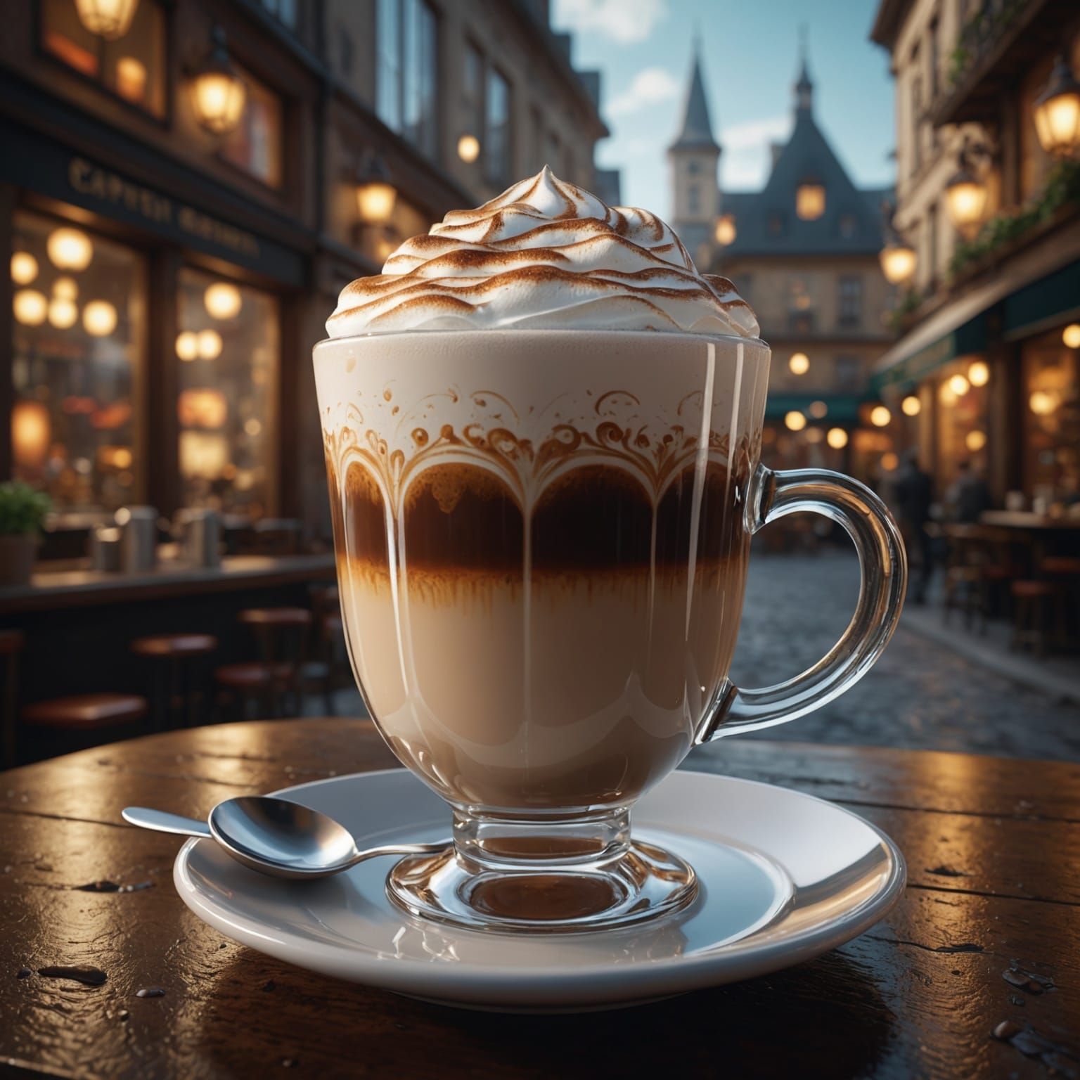 A Cappuccino Glass: Detailed Matte Painting