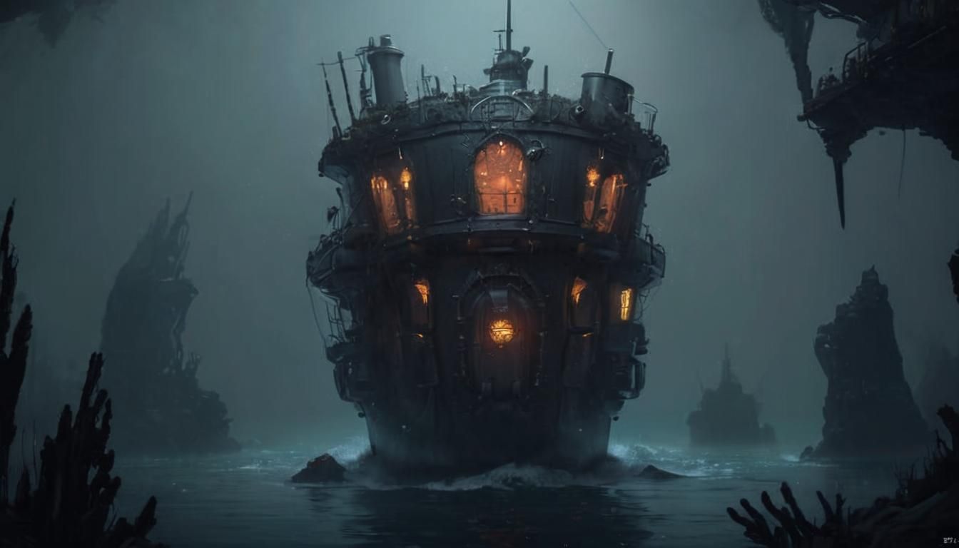 Goth Steampunk Submarine for Two on Ocean Floor