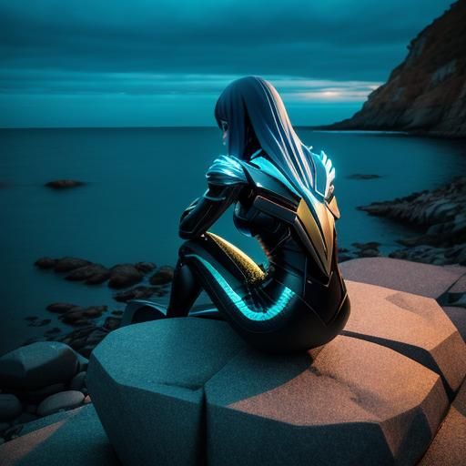 Cyber Mermaid at Night in Cinematic Style