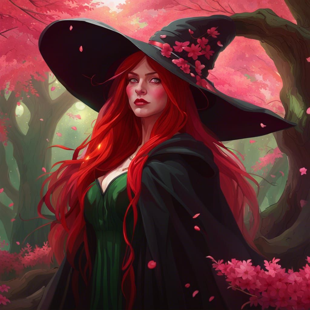 Gothic Witch Queen in Autumn Cherry Forest