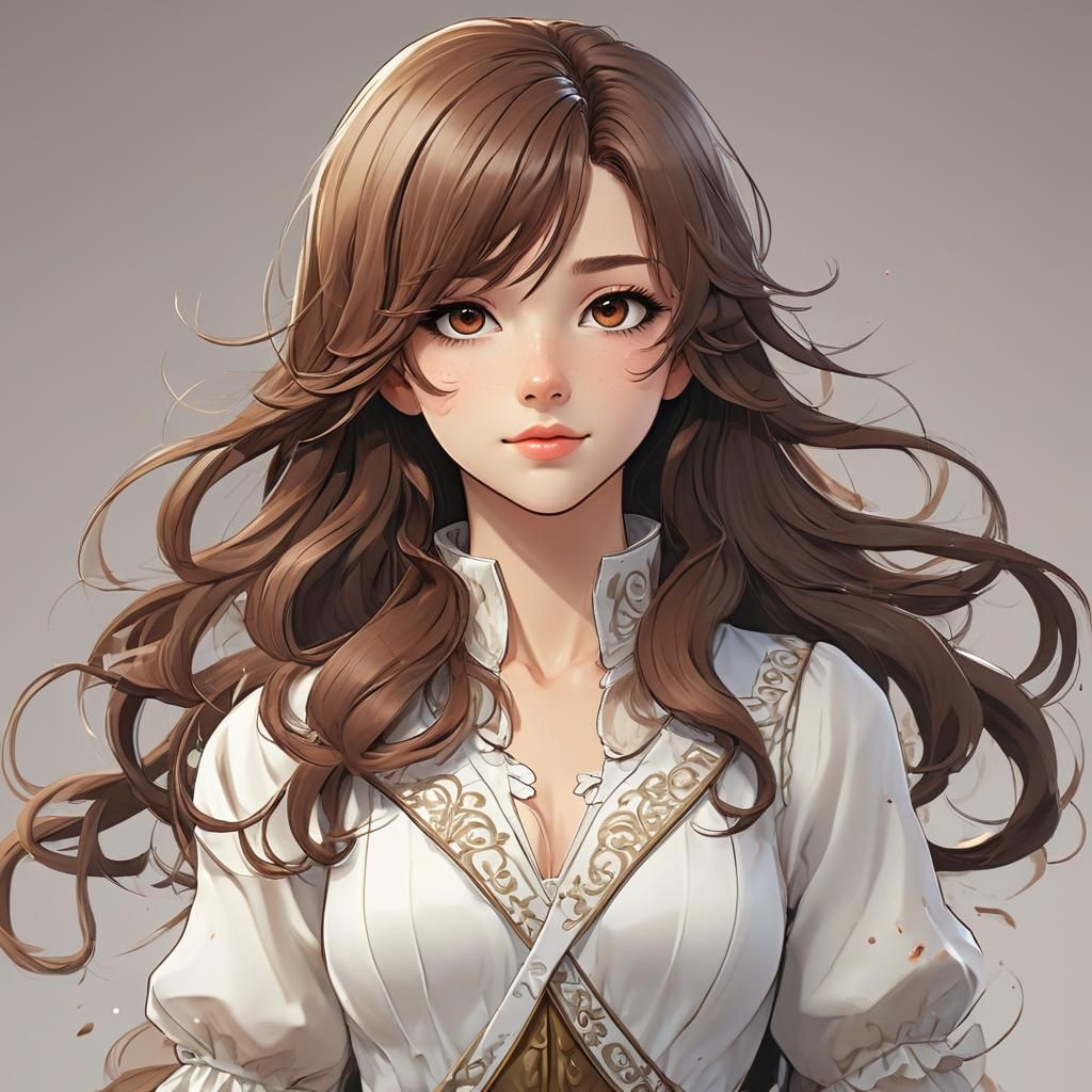 Beautiful Cel-Shaded Anime Woman with Brown Hair