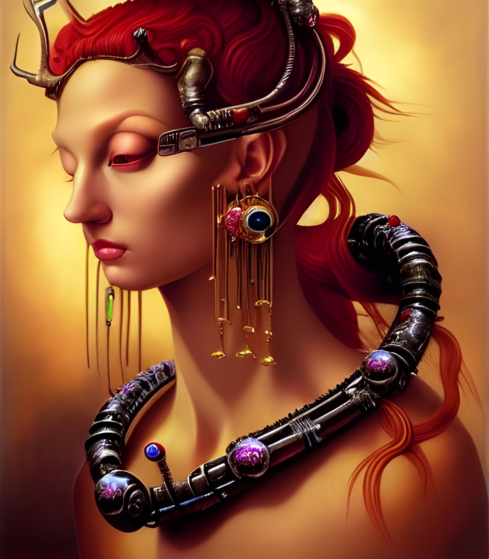 Renaissance Cyberpunk Goddess Portrait in Hyperrealism