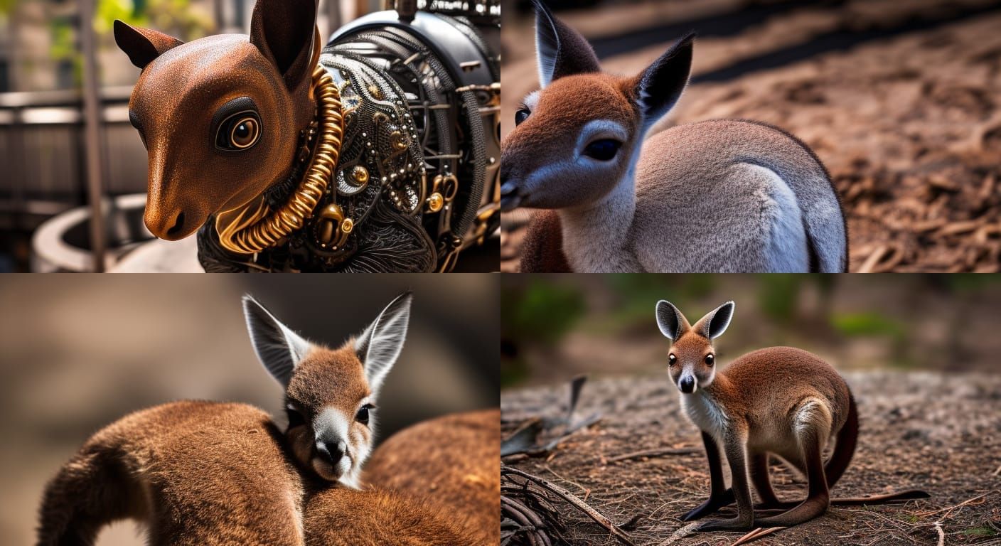 Cyberpunk Cyborg Kangaroo in Steampunk Style