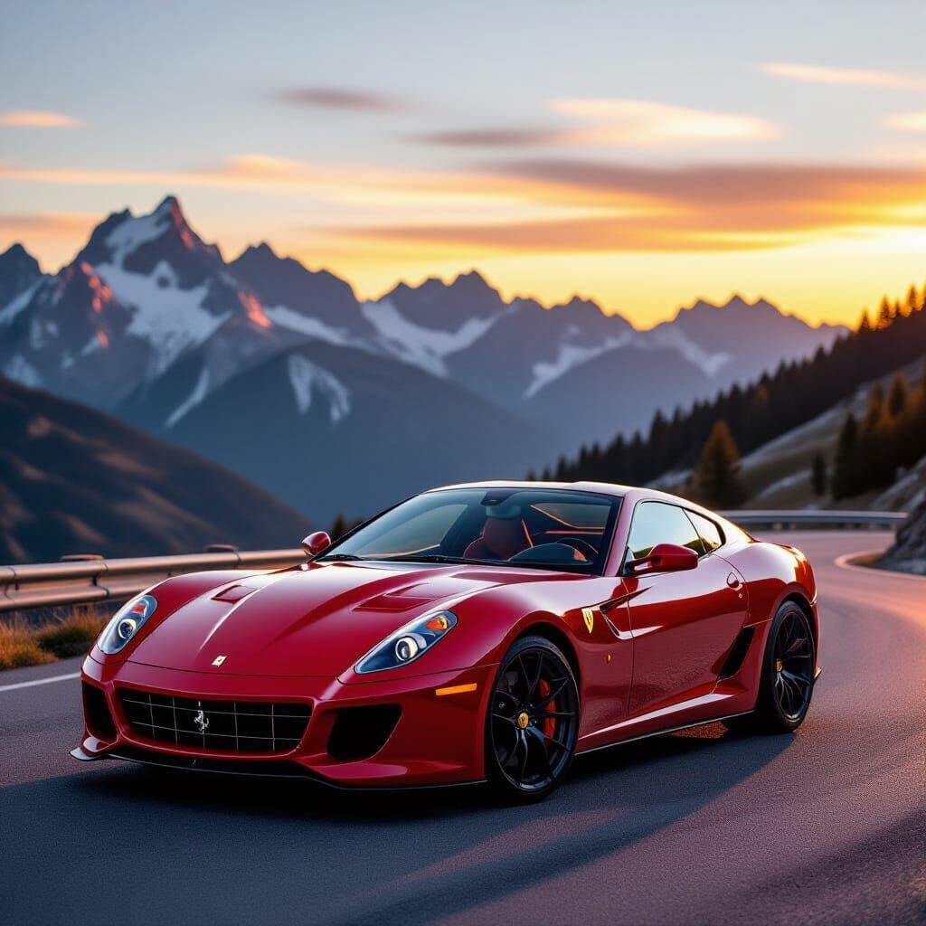 Gleaming Red Ferrari 599 GTO Hypercar at Sunset