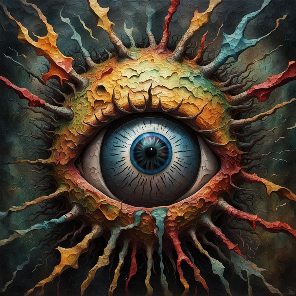 Grotesque Eyeball Head in Gothic Impressionist Style