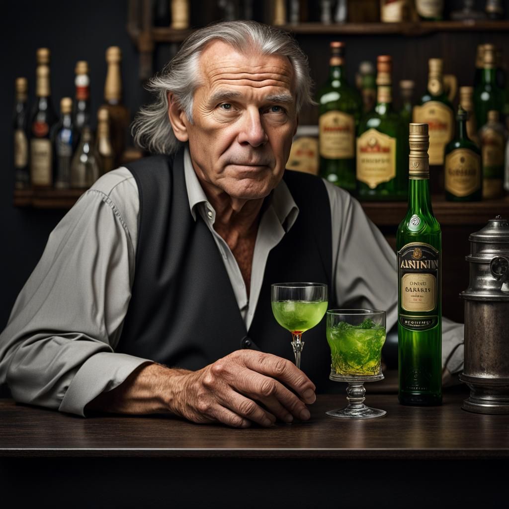 Professional Portrait of Older Man Drinking Absinthe
