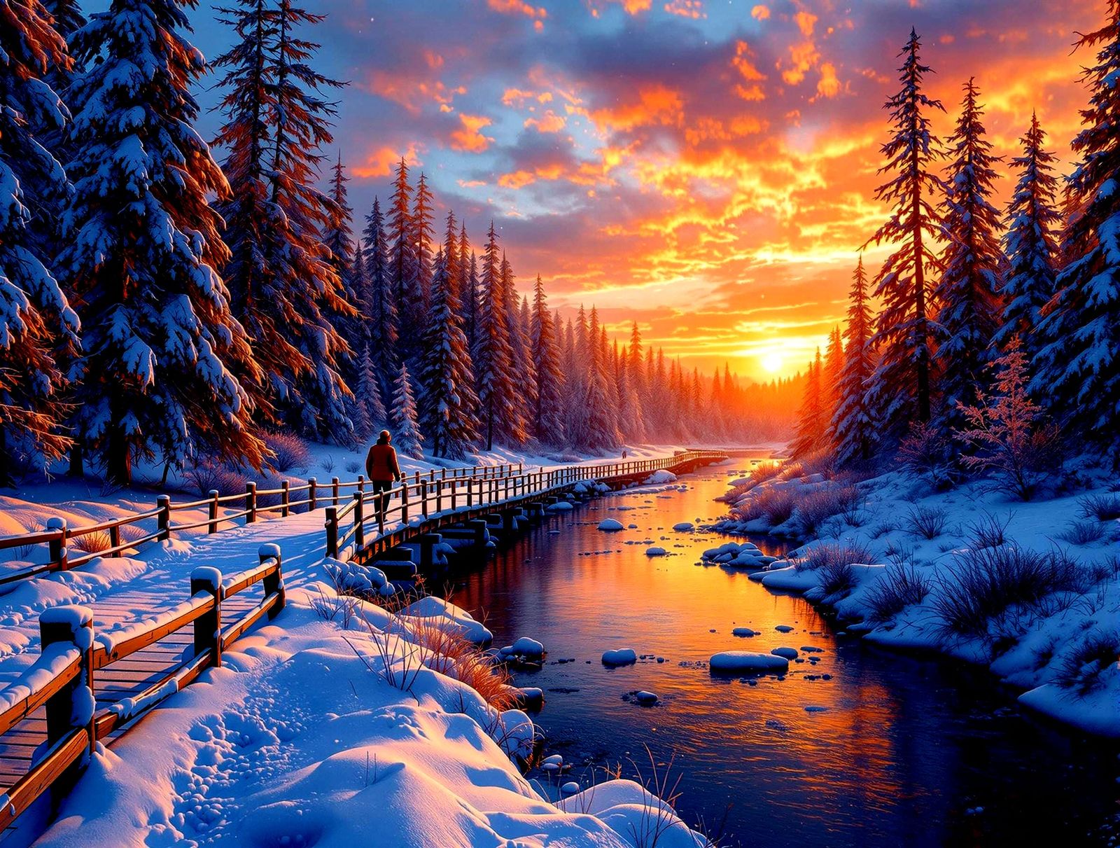 Frozen Winter Scene in Hyperdetailed Sunset