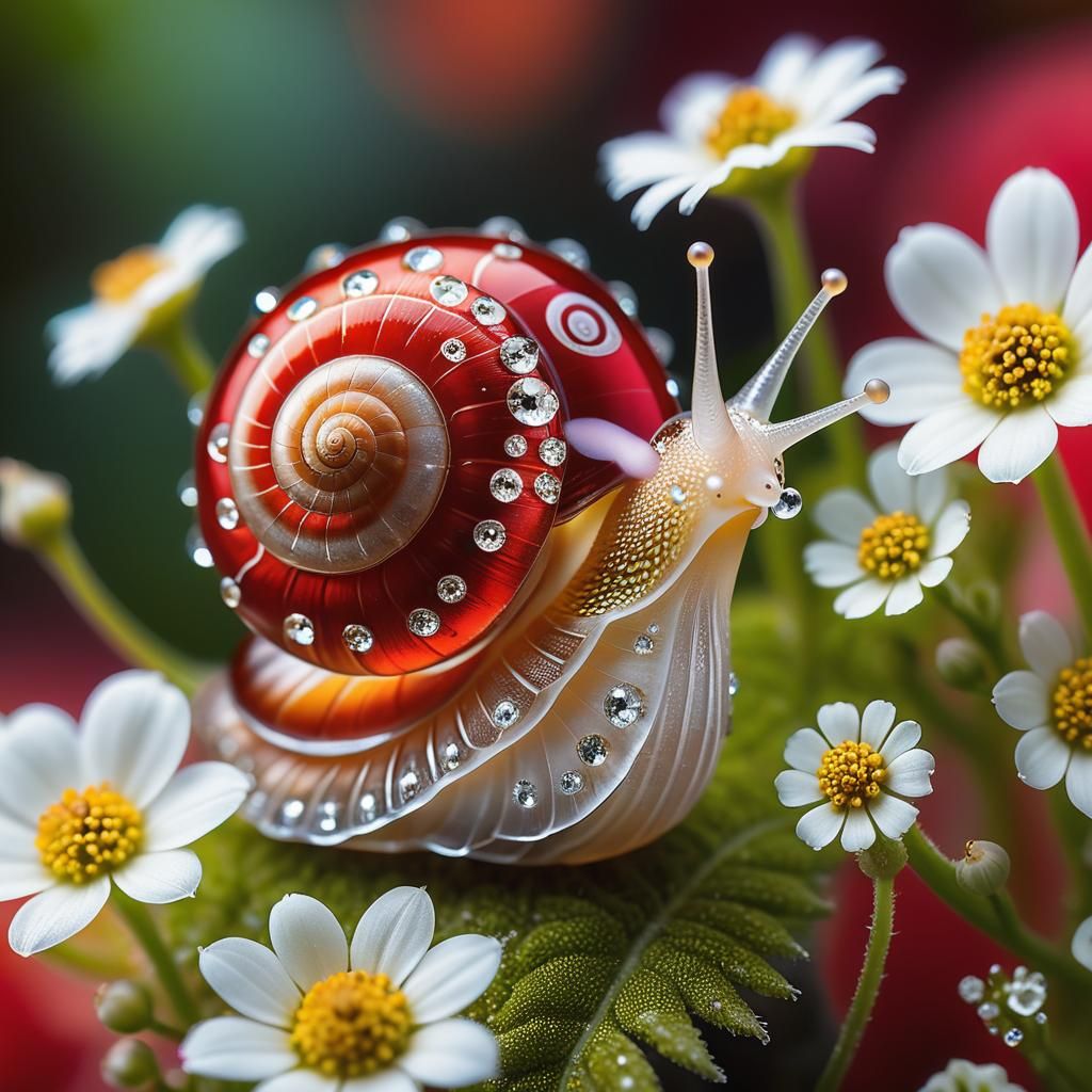 Macro Portrait of a Red Glass Snail