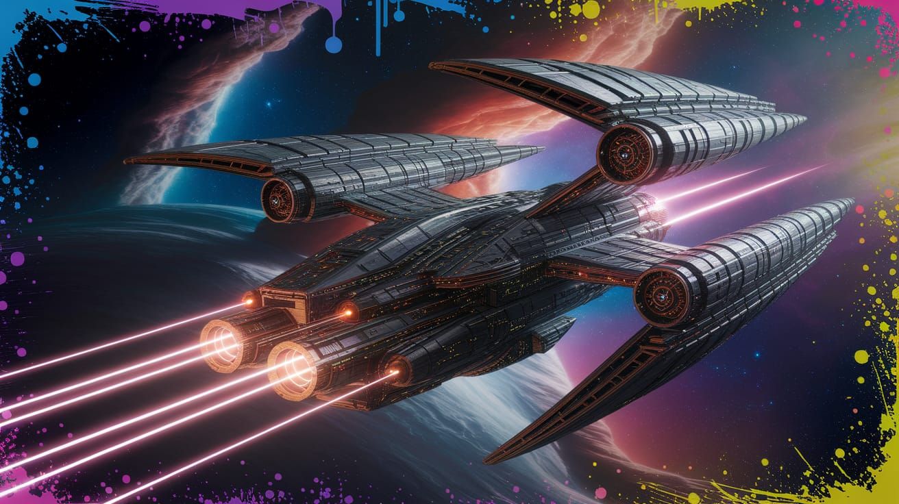 Graffiti Futuristic Spacecraft in Cosmic Battle
