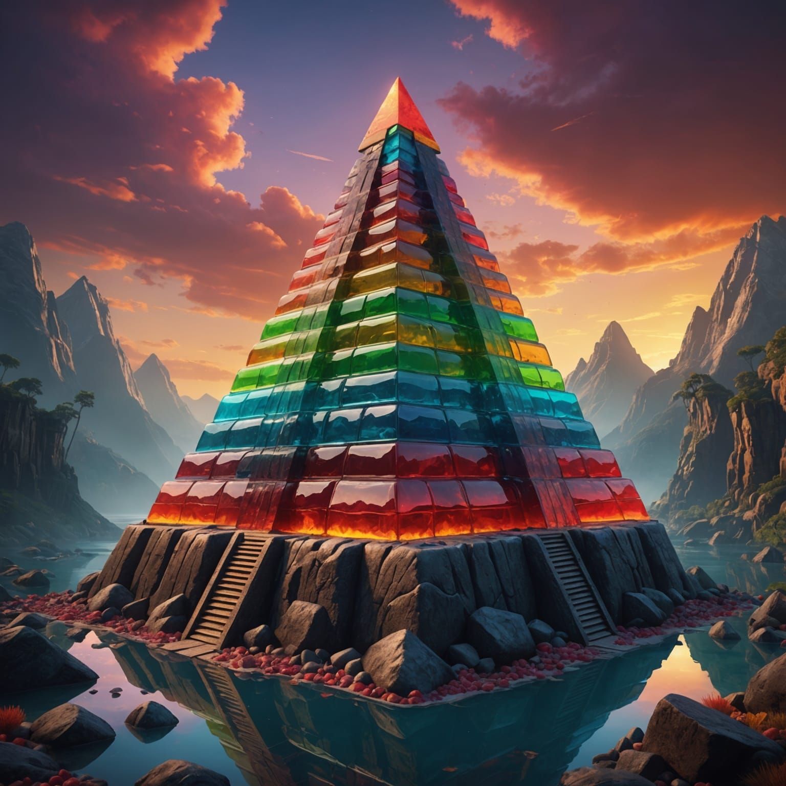 Fantastical Jello Pyramid: Detailed Matte Painting