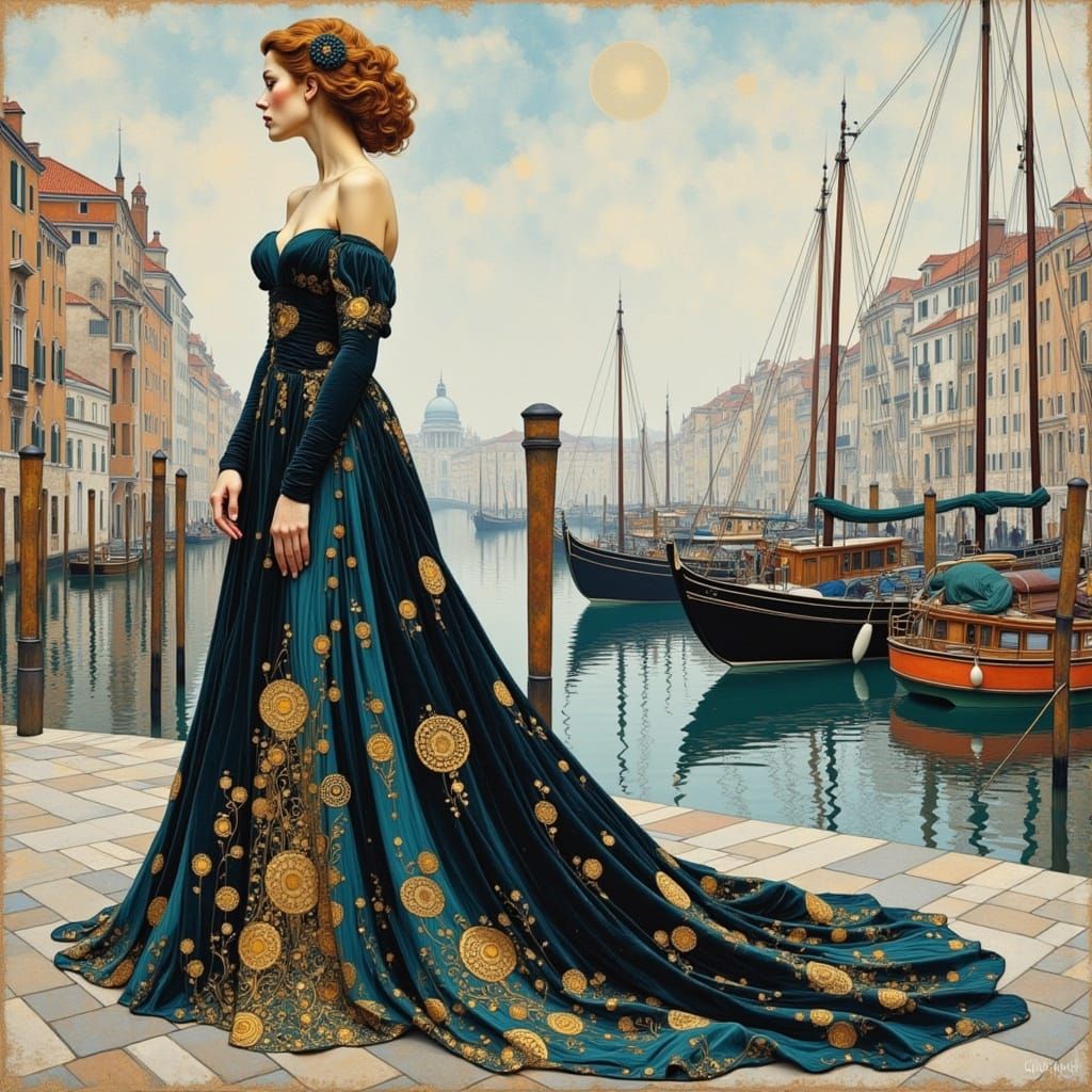 Marina in Venice: Art Nouveau and Impressionism Blend