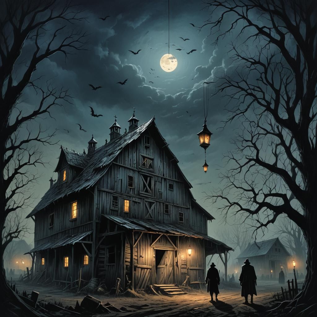 Creepy Three-Story Barn in Gothic Horror Style