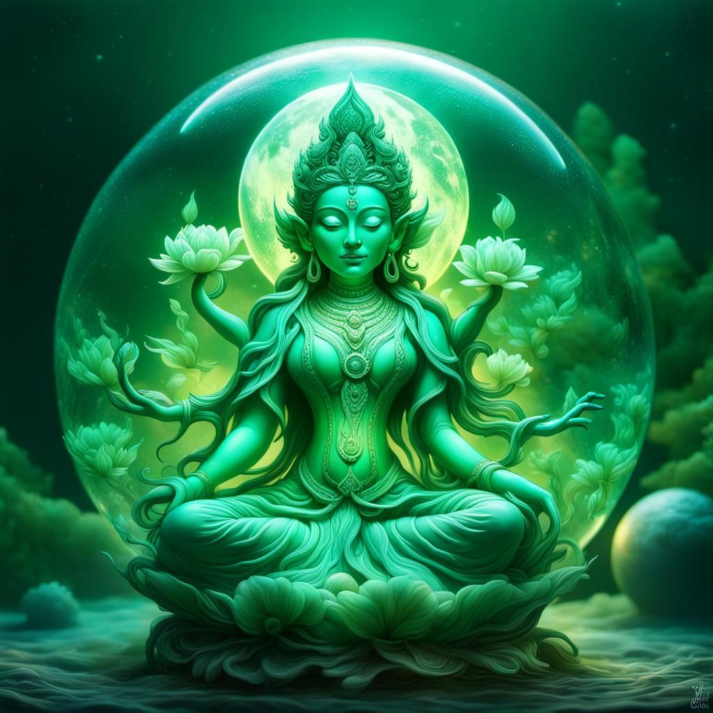 Luminous Green Tara in Glass Globe