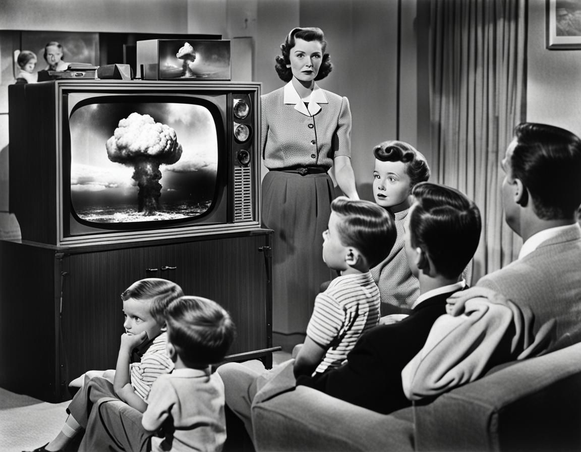 1950s Family Watches Nuclear Explosion on TV