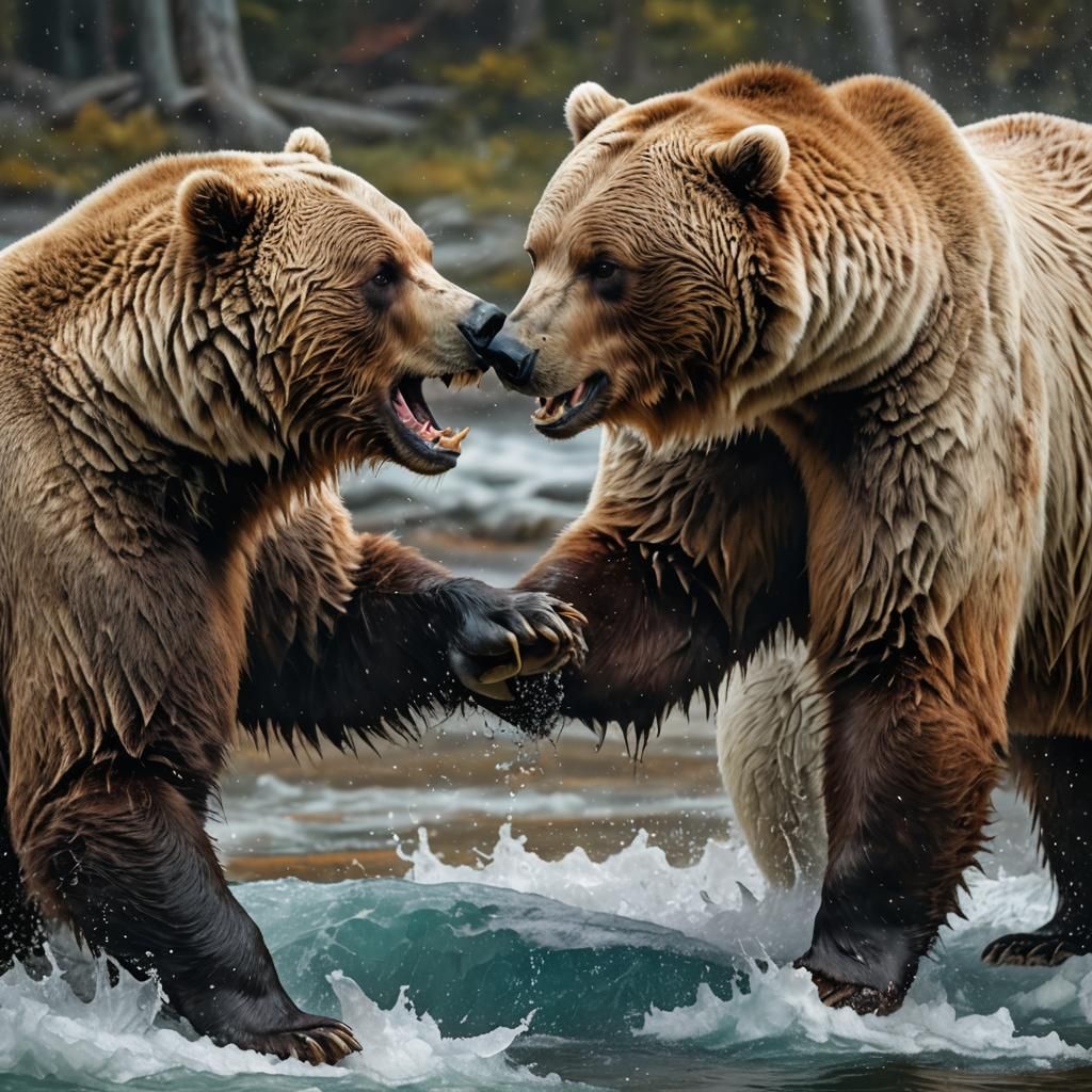 Grizzly Bear vs Polar Bear: Hyperrealistic Splash Art