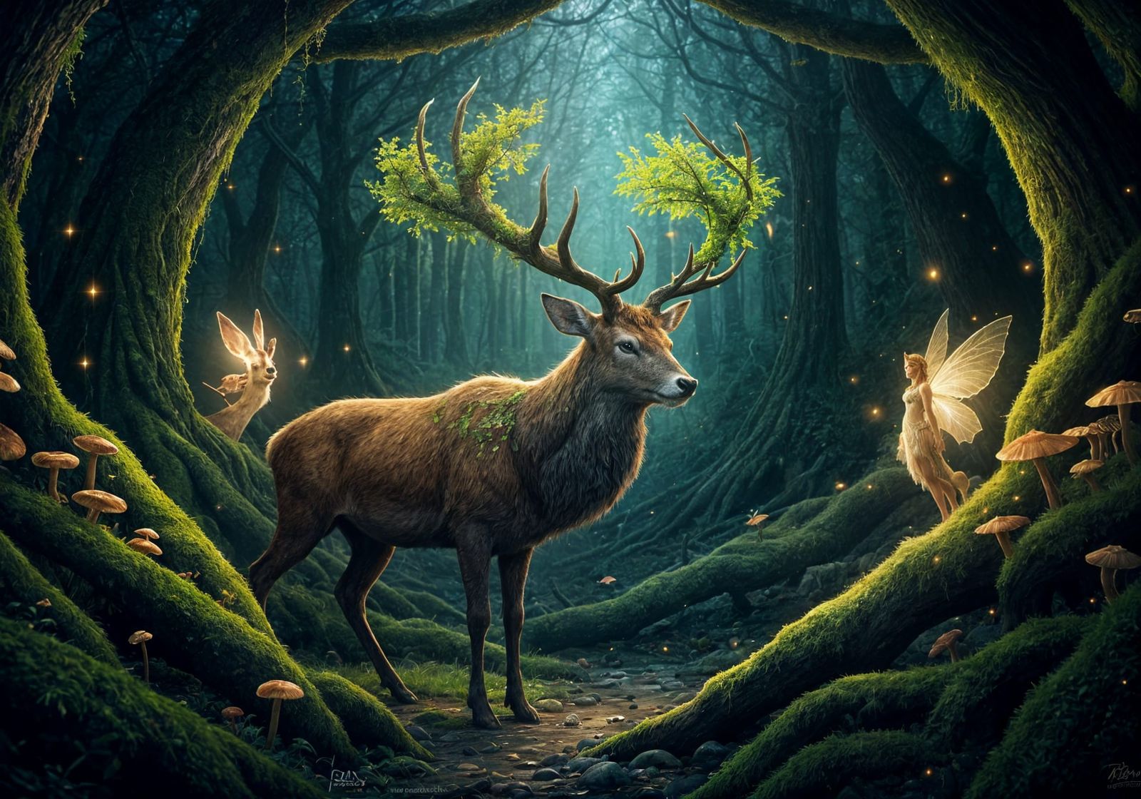 Mystical Stag in Celtic Twilight Forest