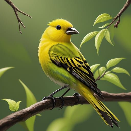 Vibrant Oil Painting of a Detailed Canary in Golden Hour Lig...