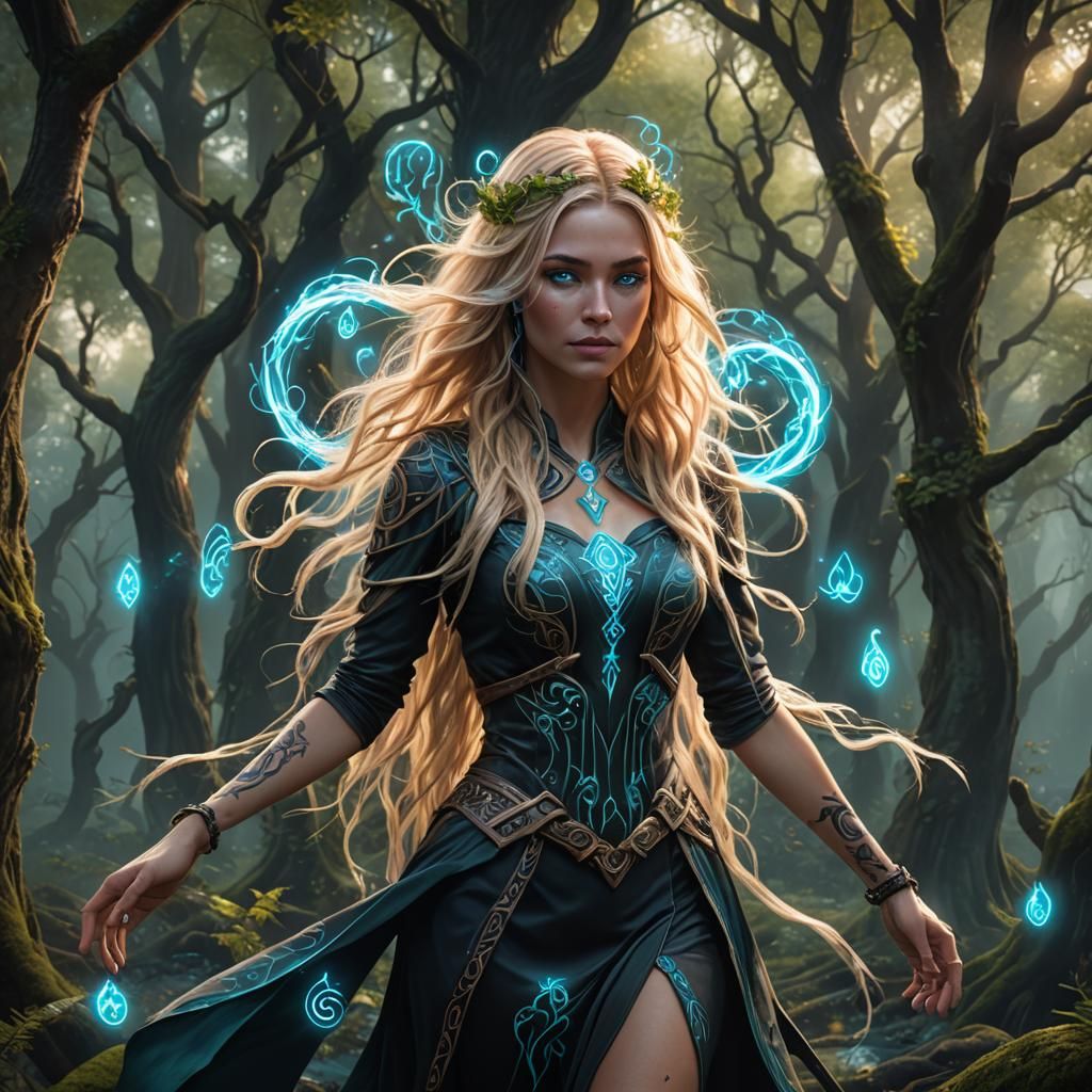Glowing Runes Surround Forest Witch