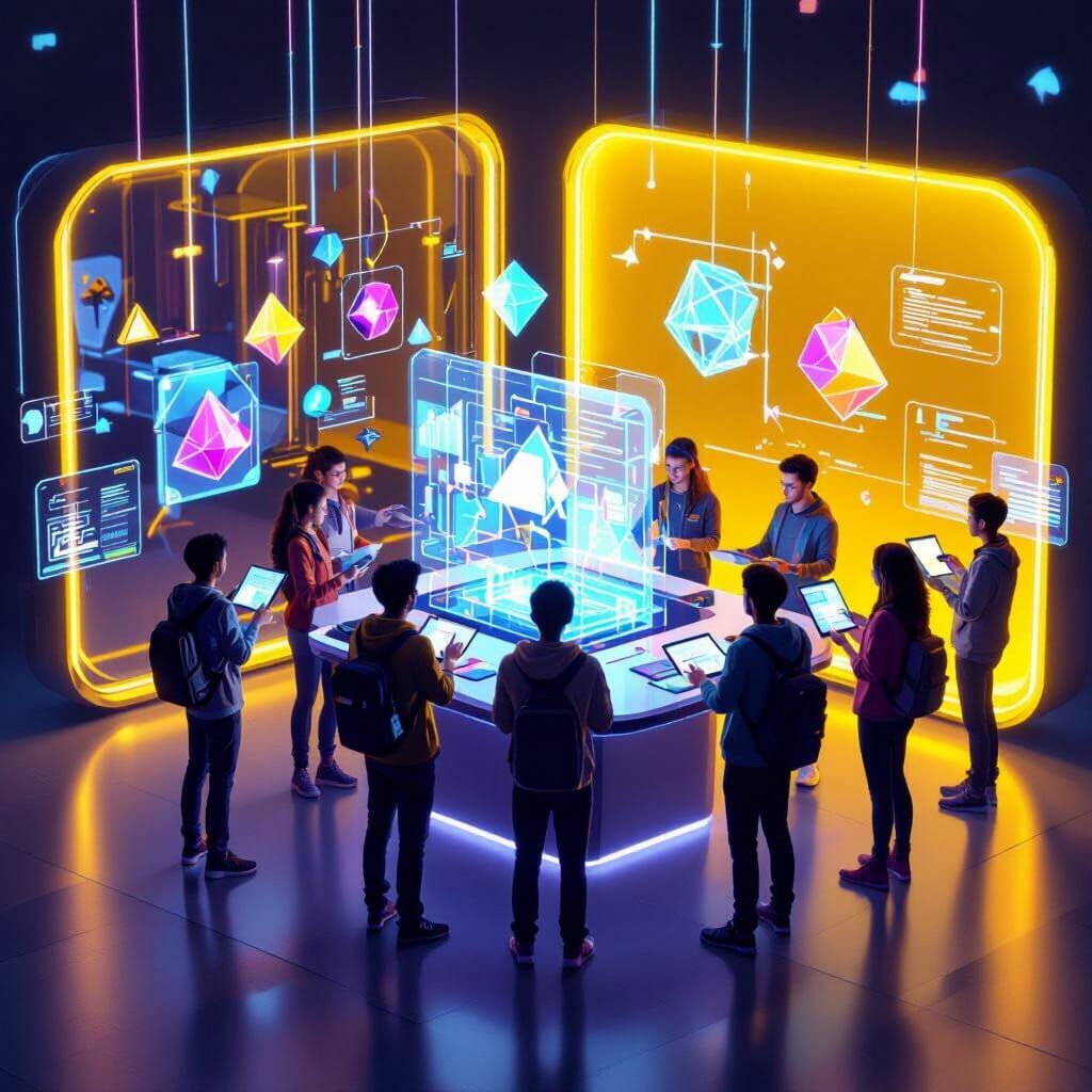 Futuristic 3D Classroom with Holographic Screens