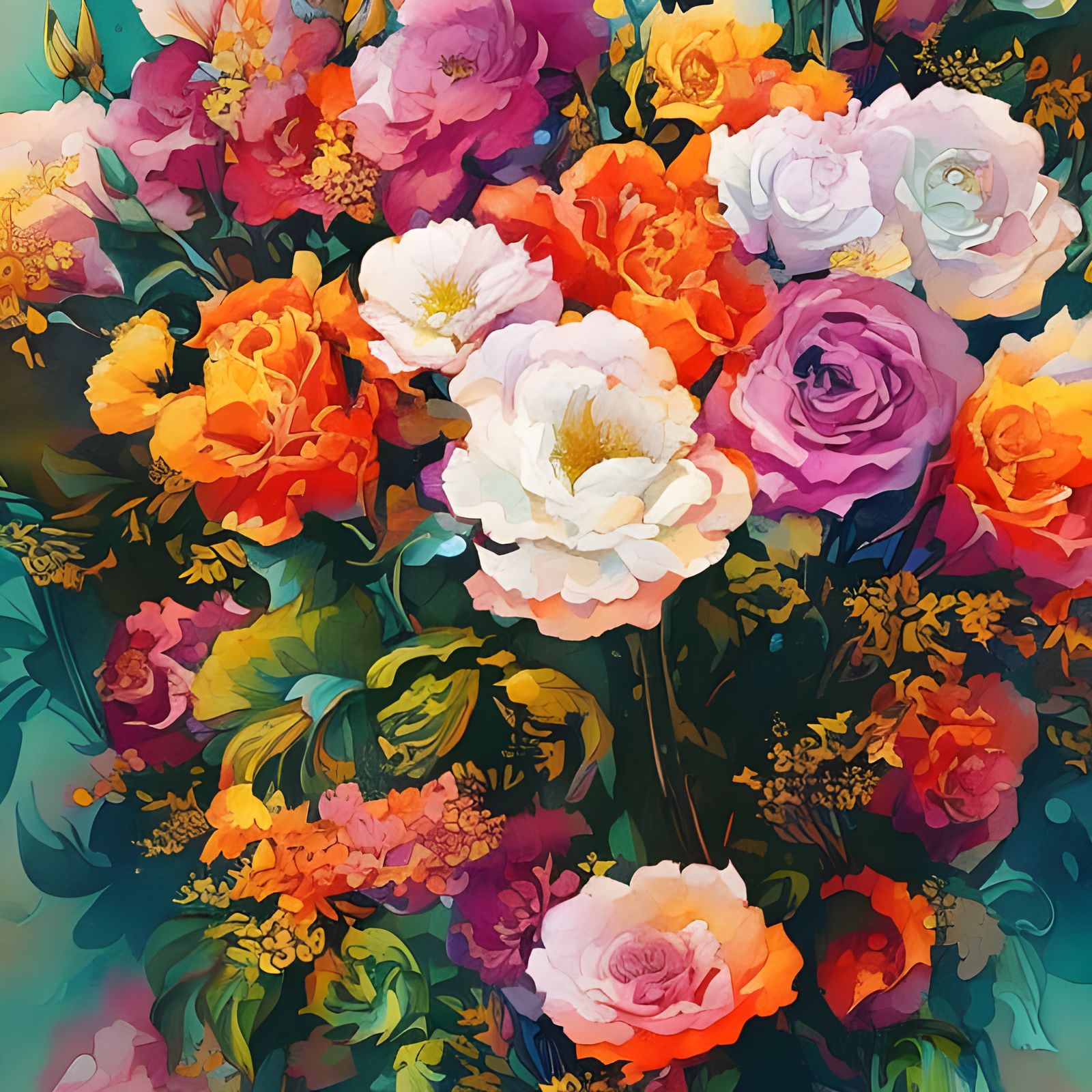 Detailed Watercolor Bouquet in Exotic Biopunk Style