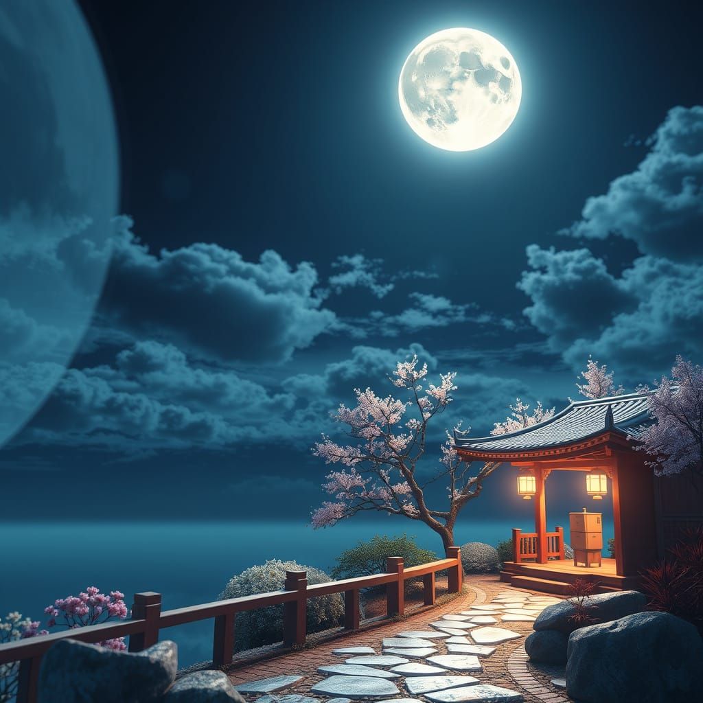 Moonlit Serenity in 3D Anime Style