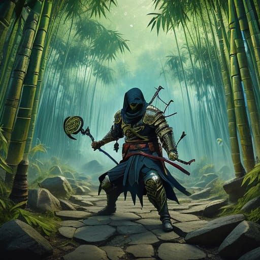 Ethereal Ninja Emerges from Bamboo Thicket in Splendid Color