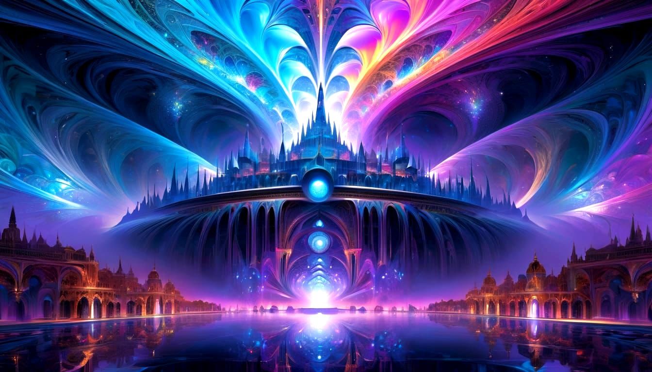 Vibrant Fractal Cityscape in 3D Digital Art