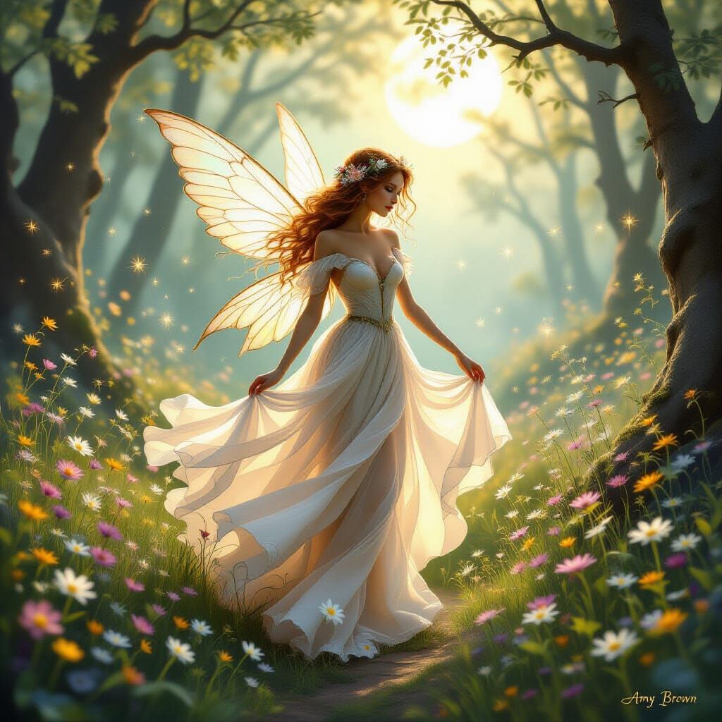 Magical Fairy in Moonlit Forest, Fantasy Art