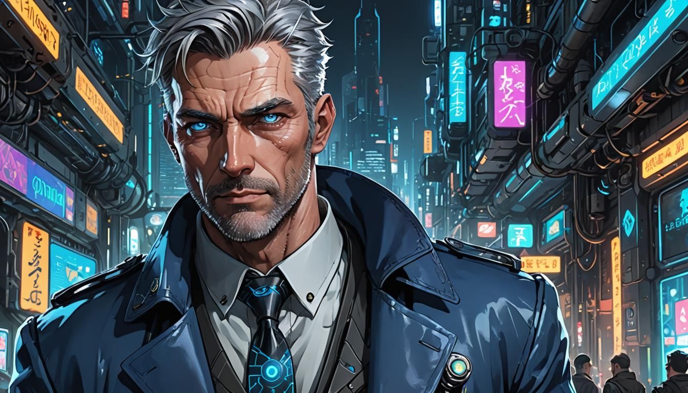Cyberpunk Detective with Cybernetic Enhancements