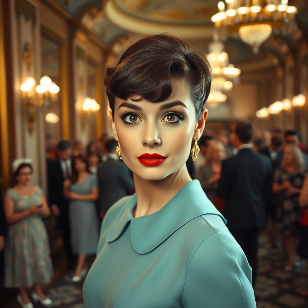 Elegant 1950s Woman with Hime Hair, Art Nouveau Style