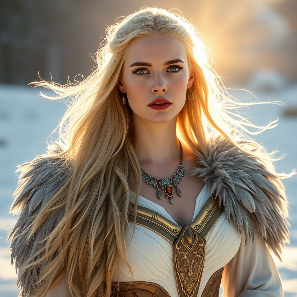 Norse Goddess Freya in Cinematic Film Still