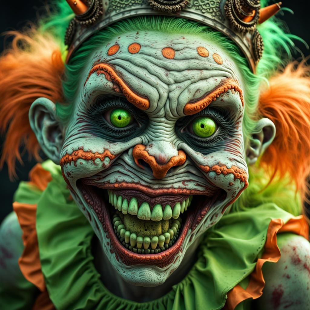 Fluorescent Zombie Monkey Clown with Maniacal Grin