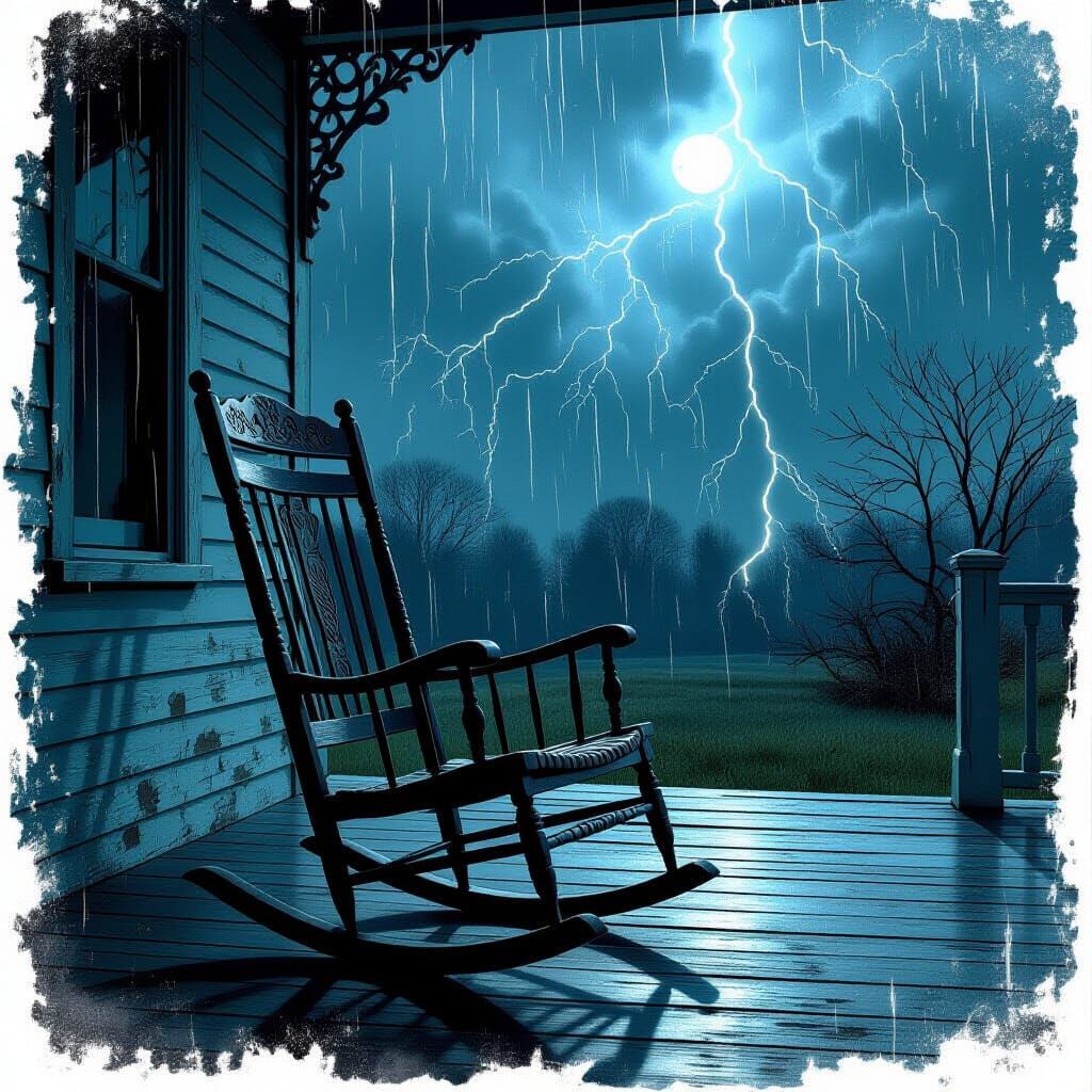Antique Rocking Chair in Gothic Horror Storm