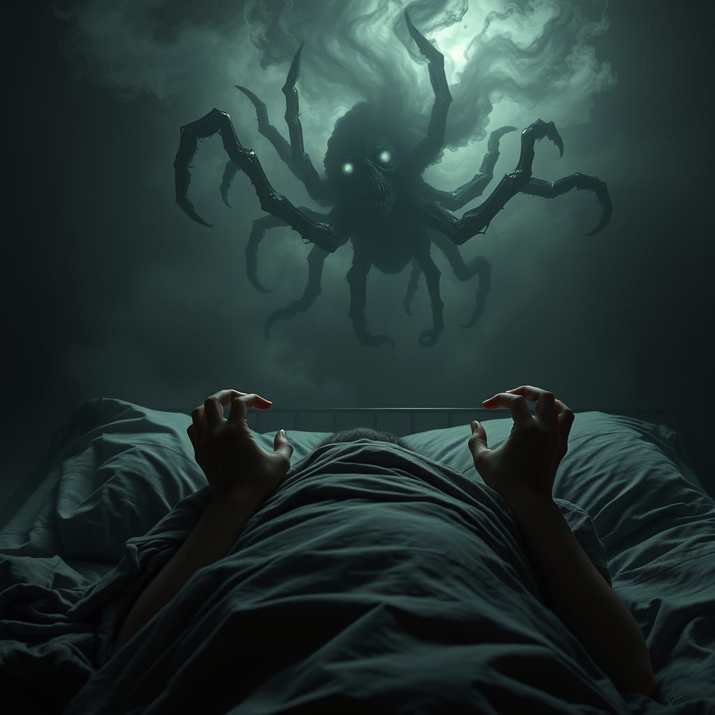 Eerie Ceiling Cryptid in a Cinematic Horror Style