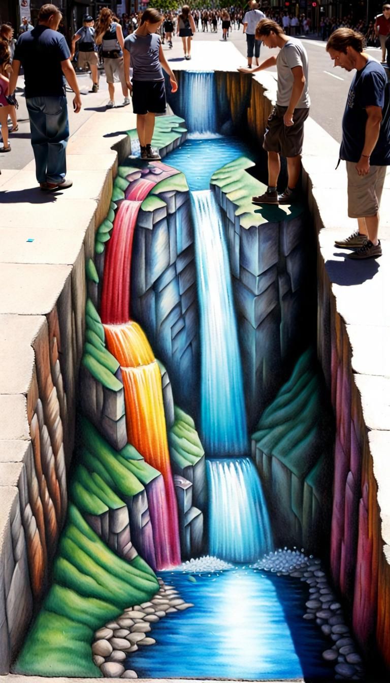 City Street Chalk Art Chasm Optical Illusion